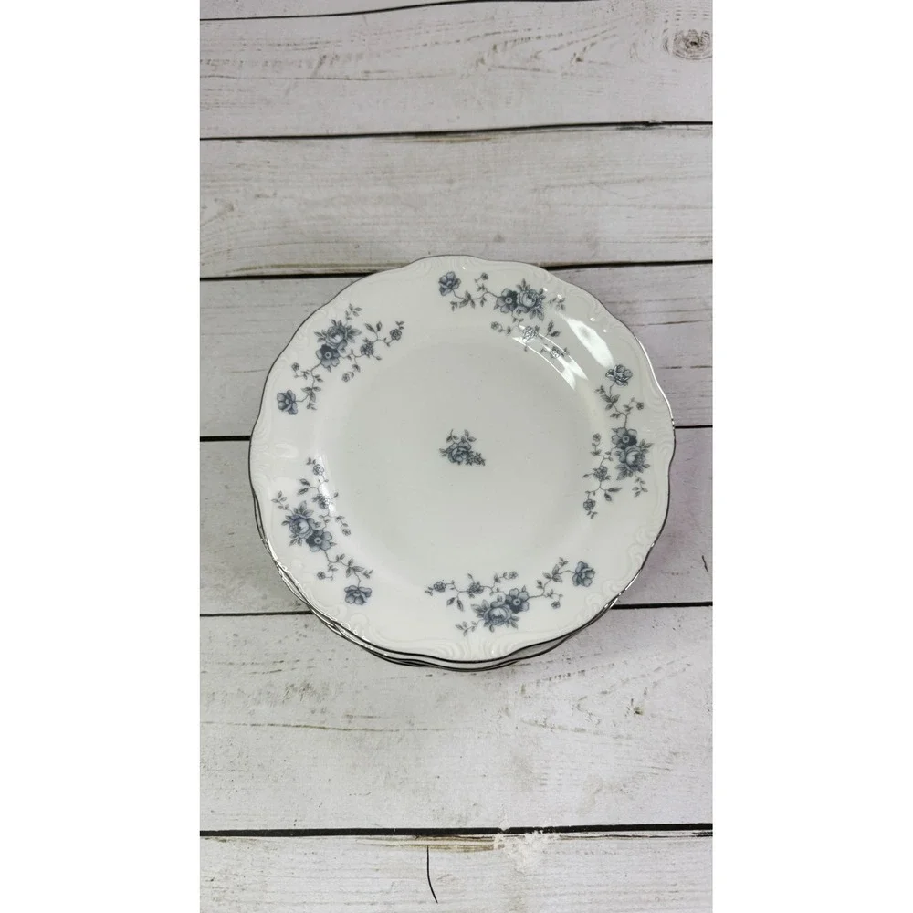 Johann Haviland‎ Blue Garland Bread Plates Set of 4 Bavaria Germany Platinum